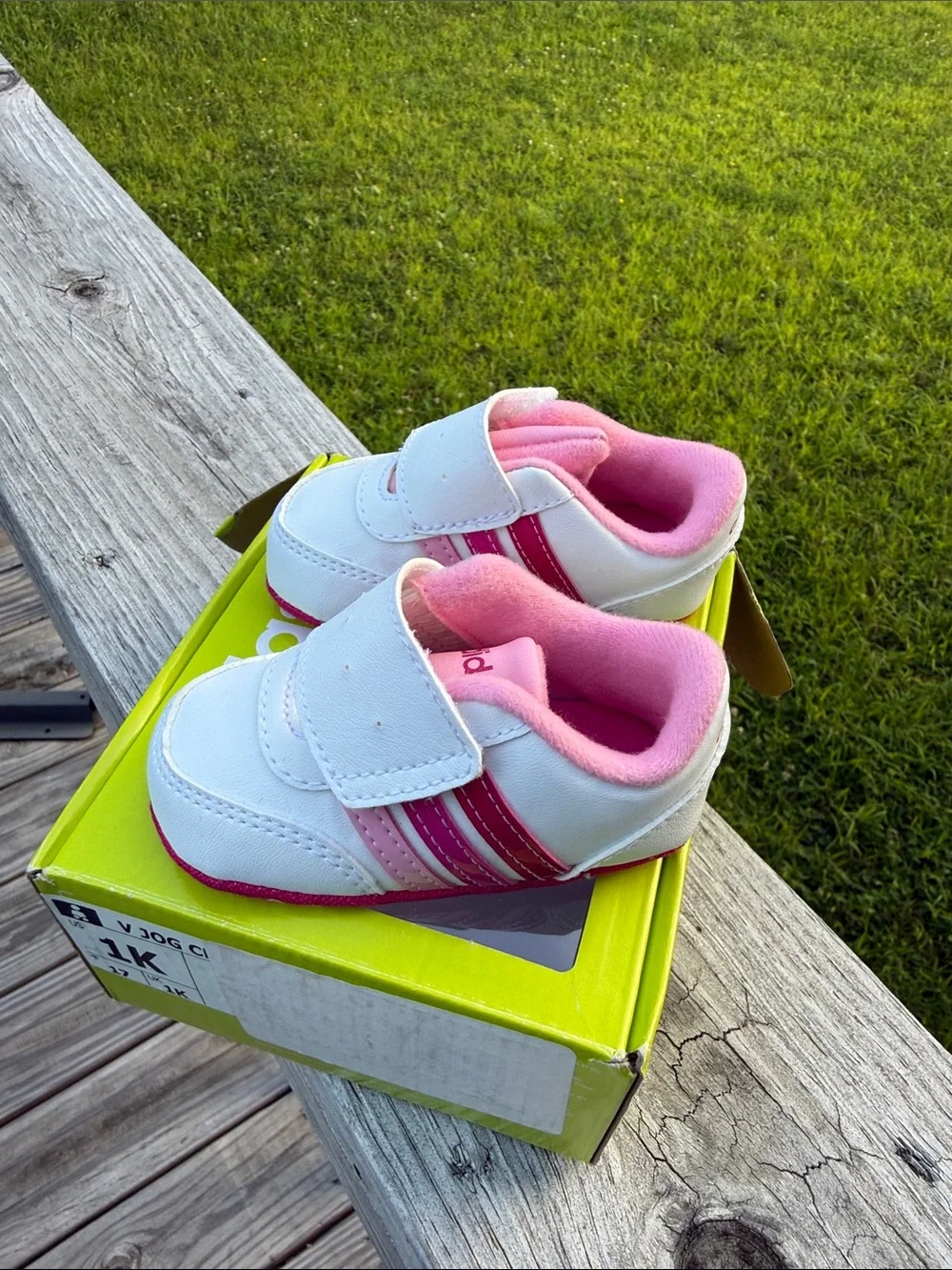 adidas White and Pink Infant Velcro Sneakers